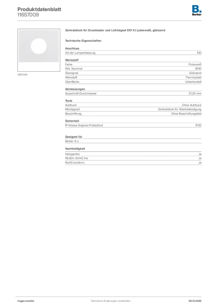 Berker Produktdatenblatt 11657009