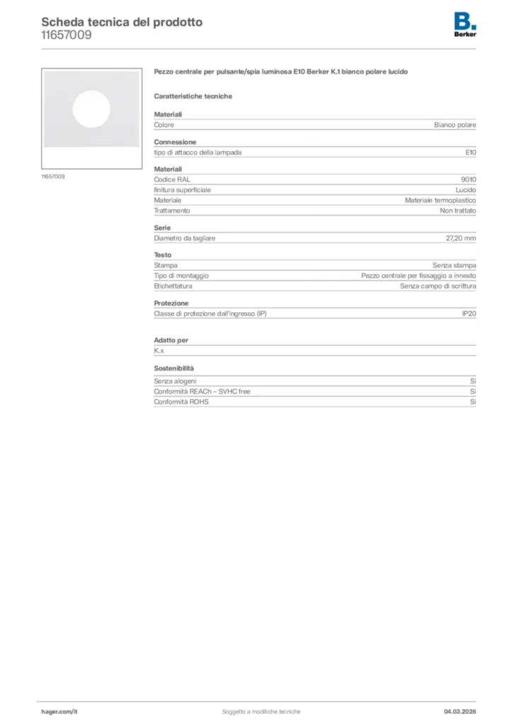 Immagine Berker Scheda tecnica del prodotto 11657009 | Hager Italia