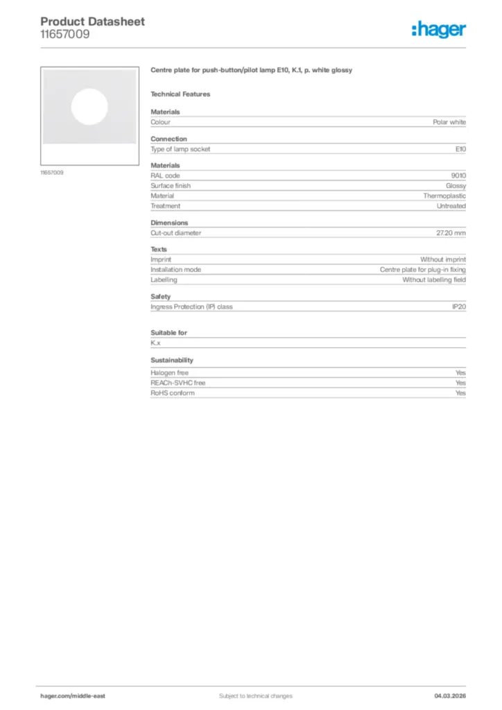 Image Hager Product data sheet 11657009  | Hager