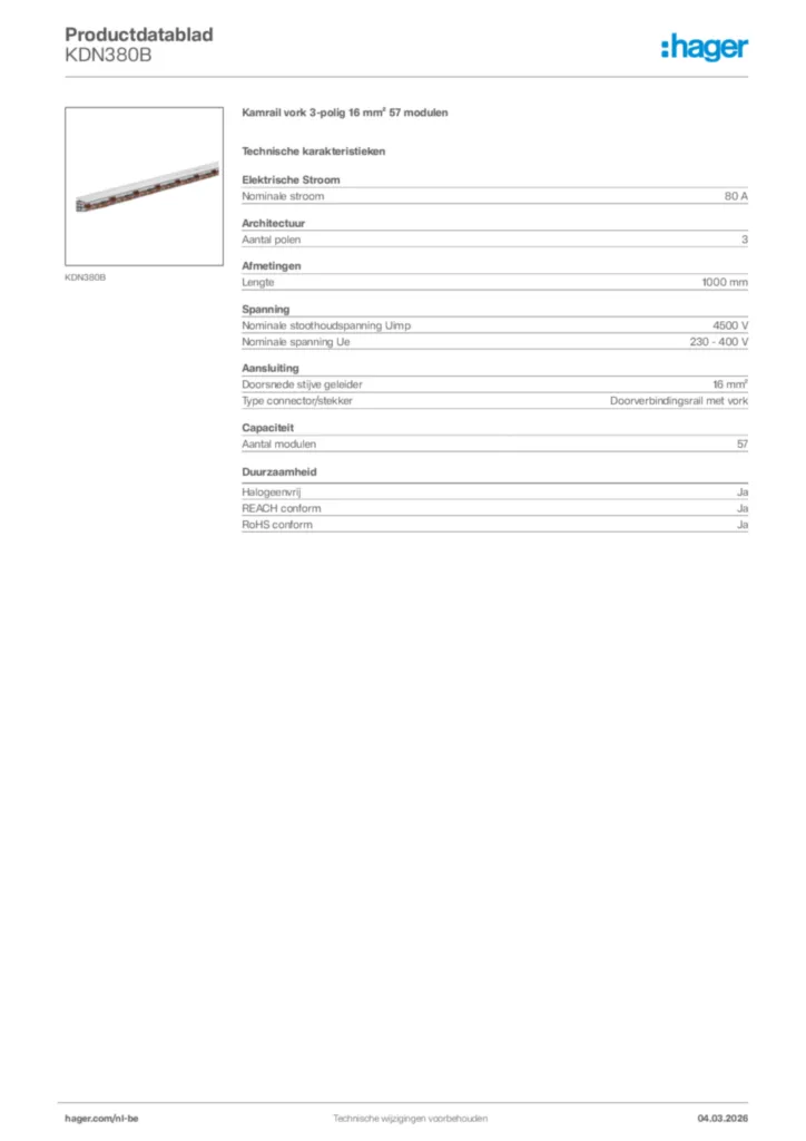 Afbeelding Hager Productdatablad KDN380B | Hager Belgium