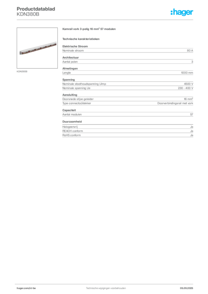 Afbeelding Hager Productdatablad KDN380B | Hager Belgium