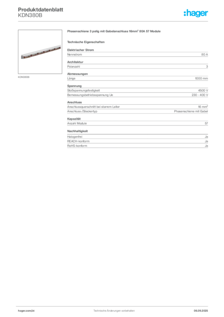 Bild Hager Produktdatenblatt KDN380B | Hager Deutschland