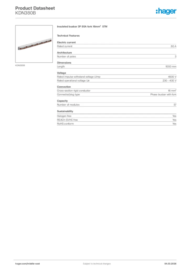 Image Hager Product data sheet KDN380B  | Hager