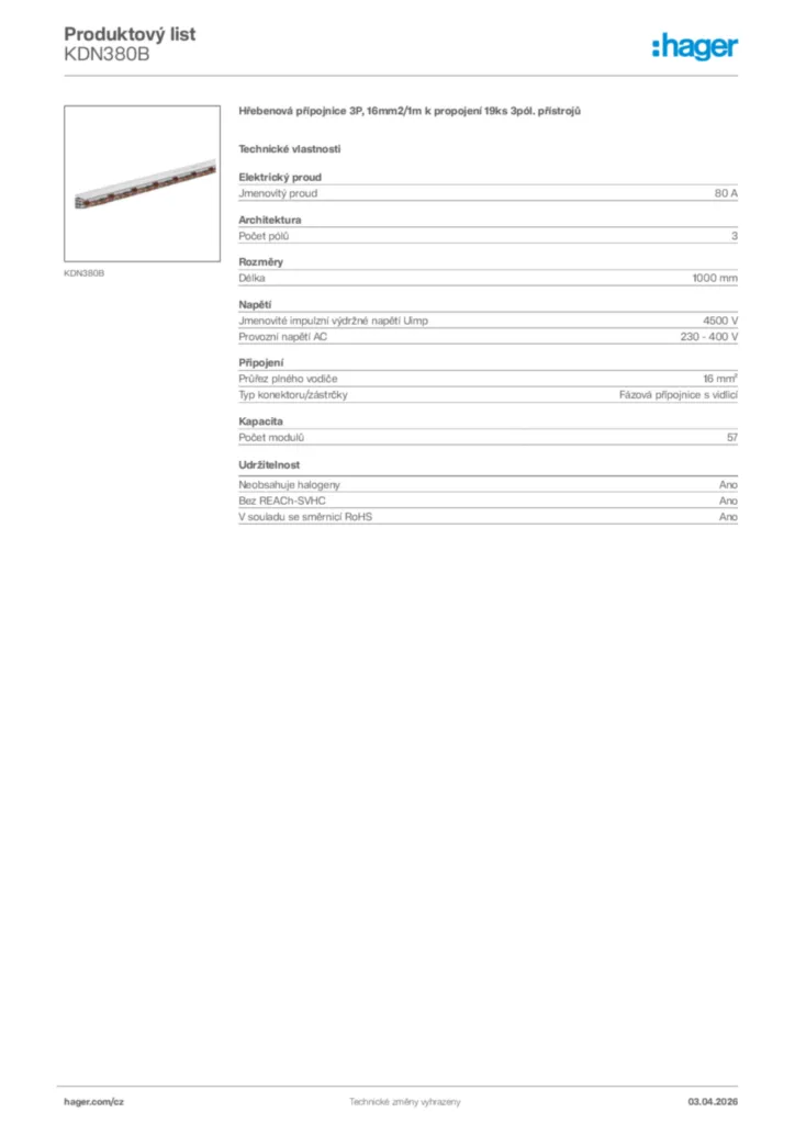 Obrázek Hager Product data sheet KDN380B | Hager
