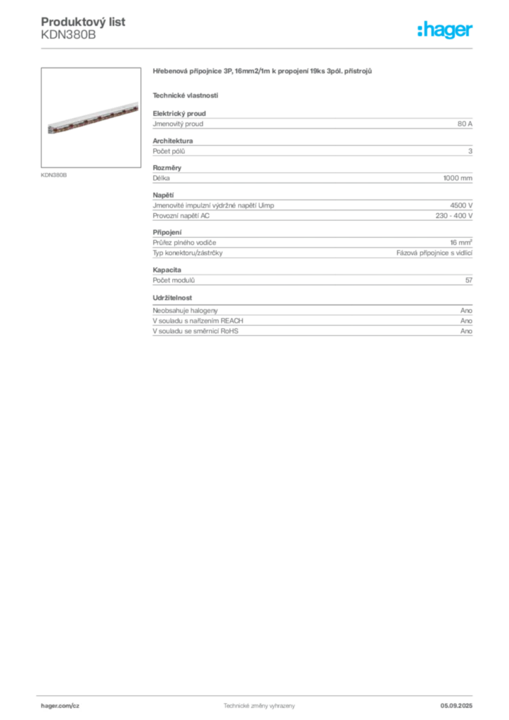 Obrázek Hager Produktový list KDN380B | Hager