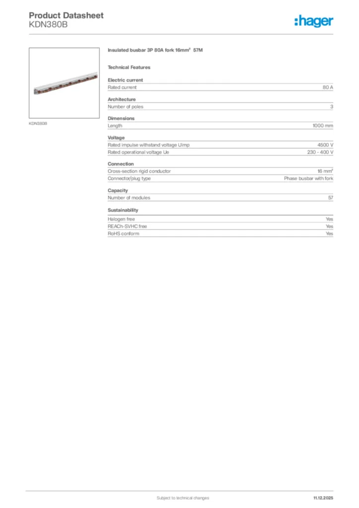 Image Hager Product data sheet KDN380B  | Hager