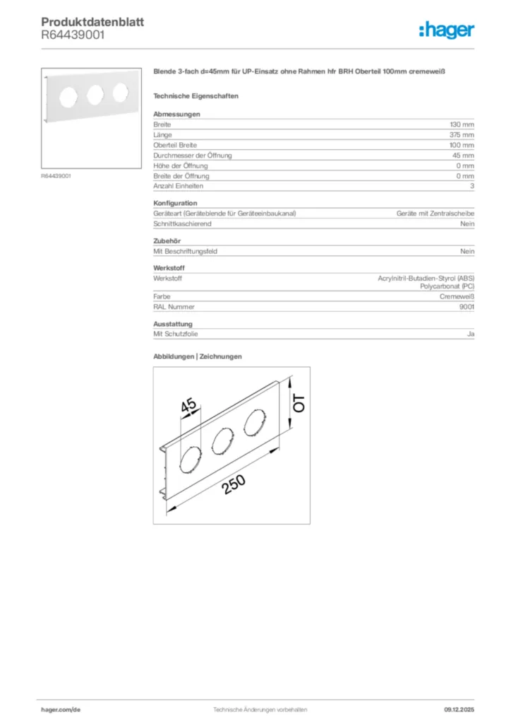 Bild Hager Produktdatenblatt R64439001 | Hager Deutschland