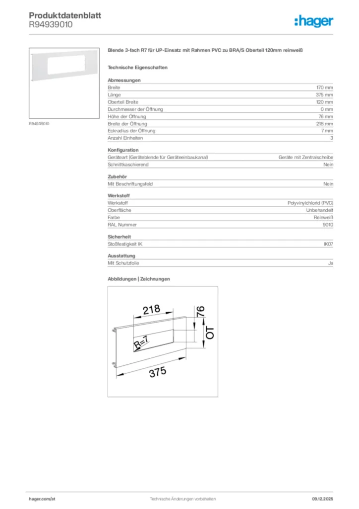 Bild Hager Produktdatenblatt R94939010 | Hager Deutschland