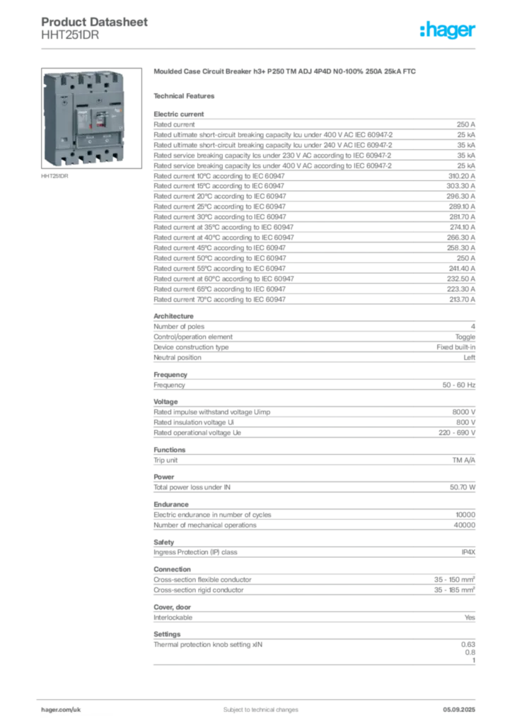 Image Hager Product data sheet HHT251DR  | Hager