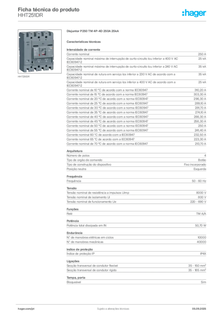 Imagem Hager Ficha técnica do produto HHT251DR | Hager Portugal