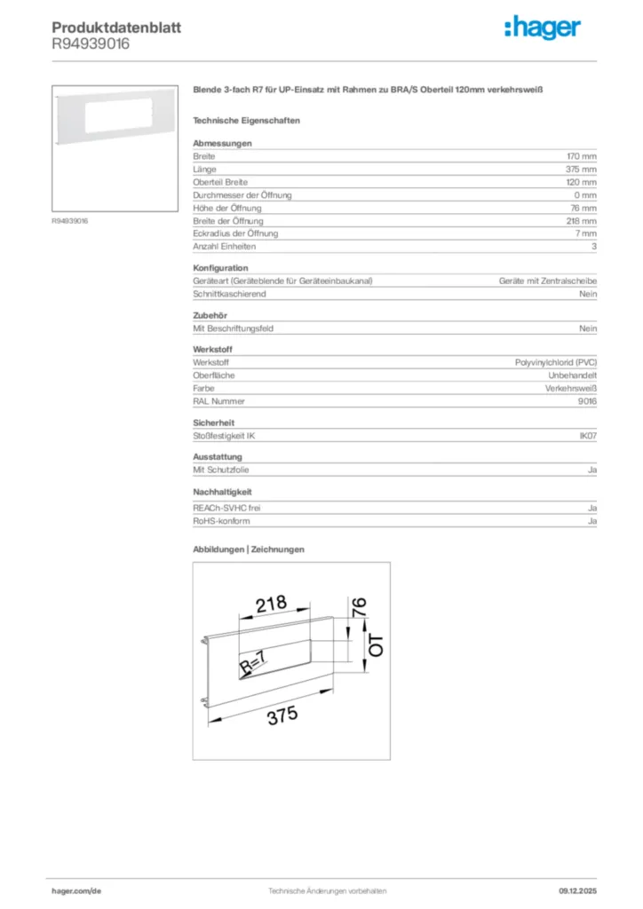 Hager Produktdatenblatt R94939016