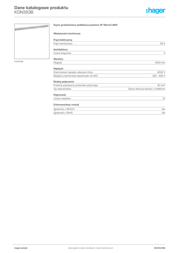 Zdjęcie Hager Dane katalogowe produktu KDN383B | Hager Polska
