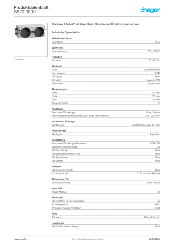 Bild Hager Produktdatenblatt GS20109011 | Hager Deutschland