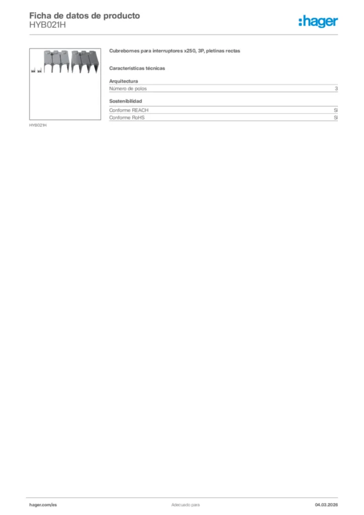 Imagen Hager Ficha de datos de producto HYB021H | Hager España