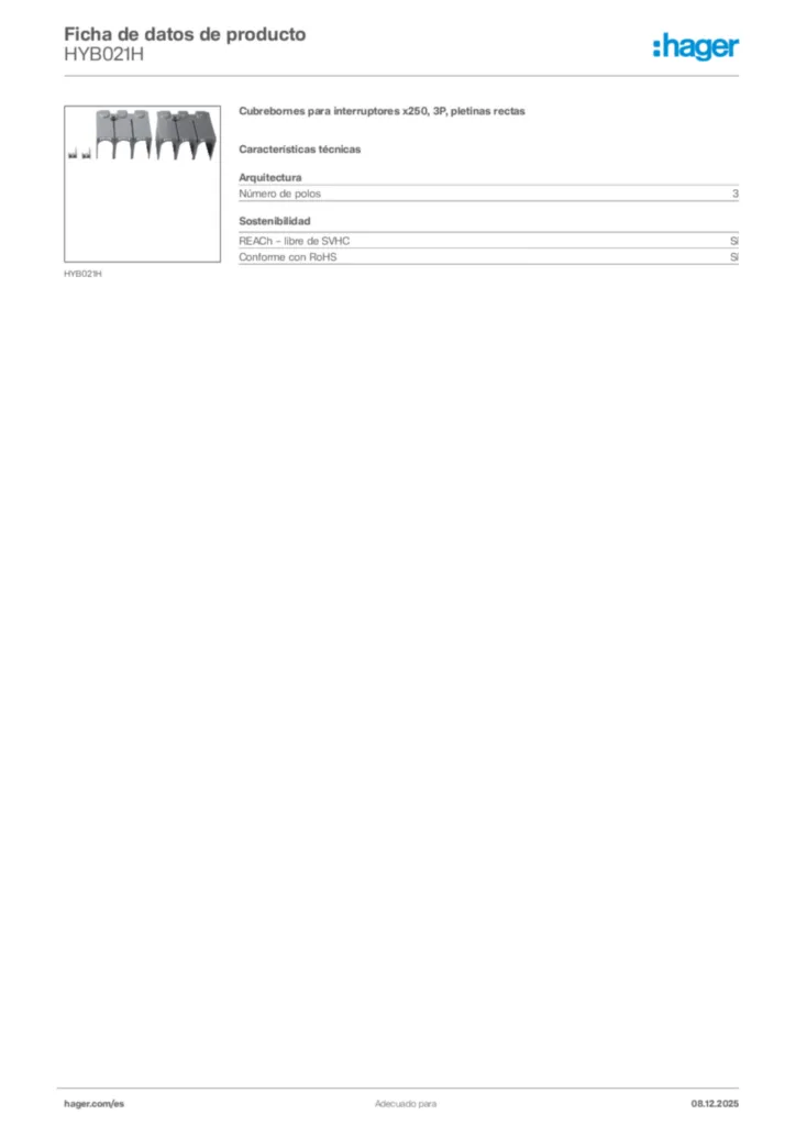 Imagen Hager Ficha de datos de producto HYB021H | Hager España