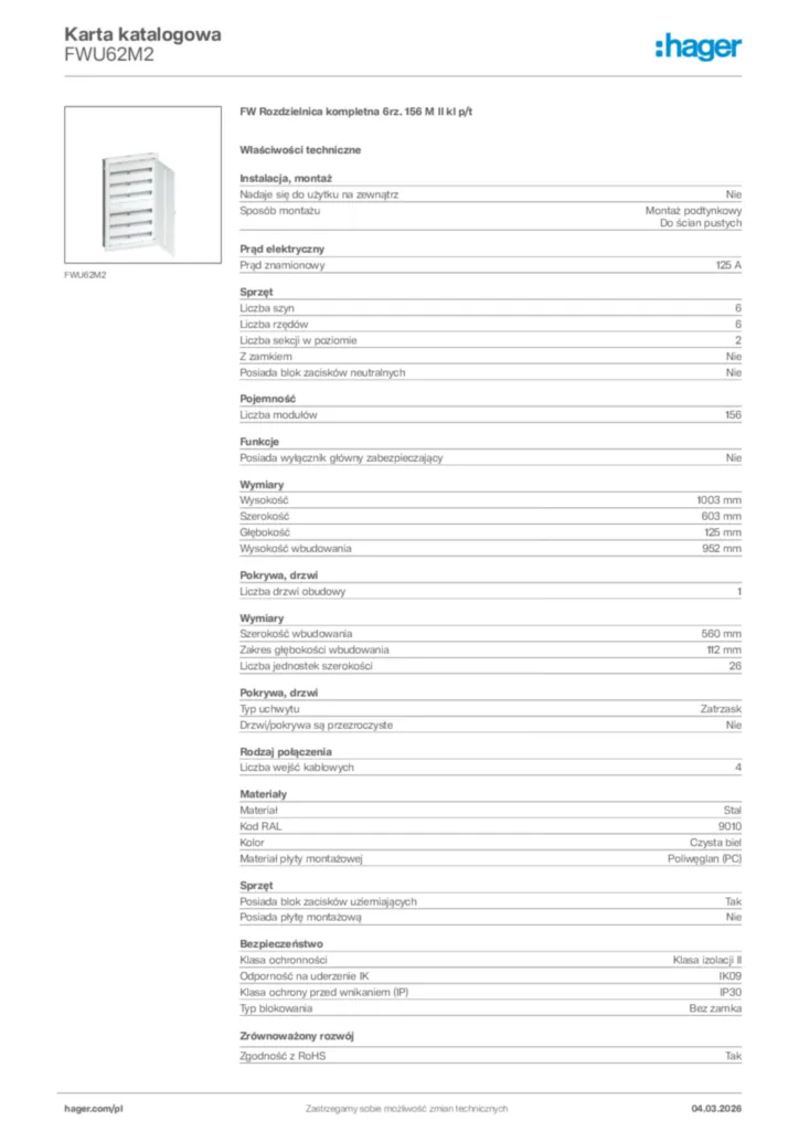 Zdjęcie Hager Karta katalogowa FWU62M2 | Hager Polska