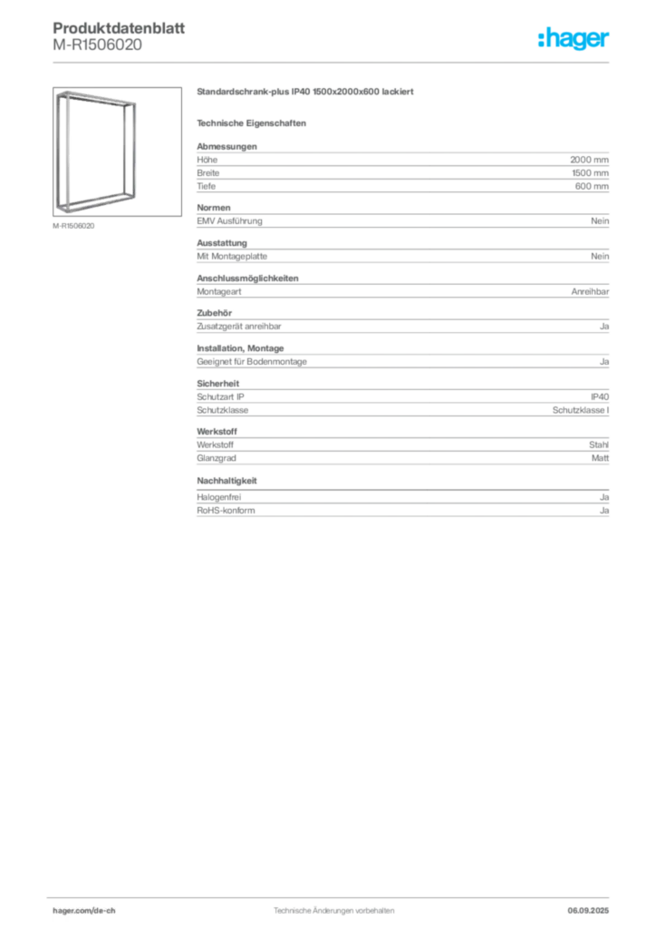 Bild Hager Produktdatenblatt M-R1506020 | Hager Schweiz