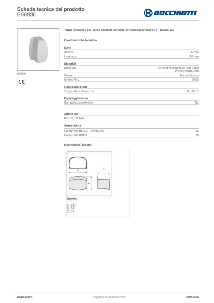 Immagine Bocchiotti Scheda tecnica del prodotto B06836 | Hager Italia