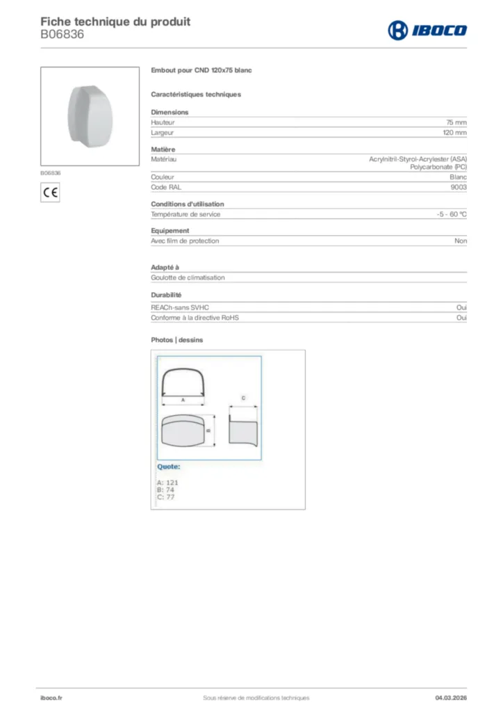Image Iboco Fiche technique du produit B06836 | Hager France