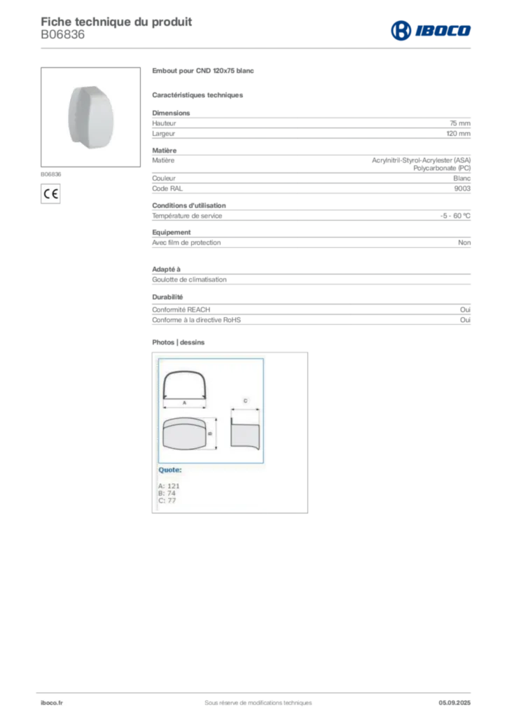 Image Iboco Fiche technique du produit B06836 | Hager France