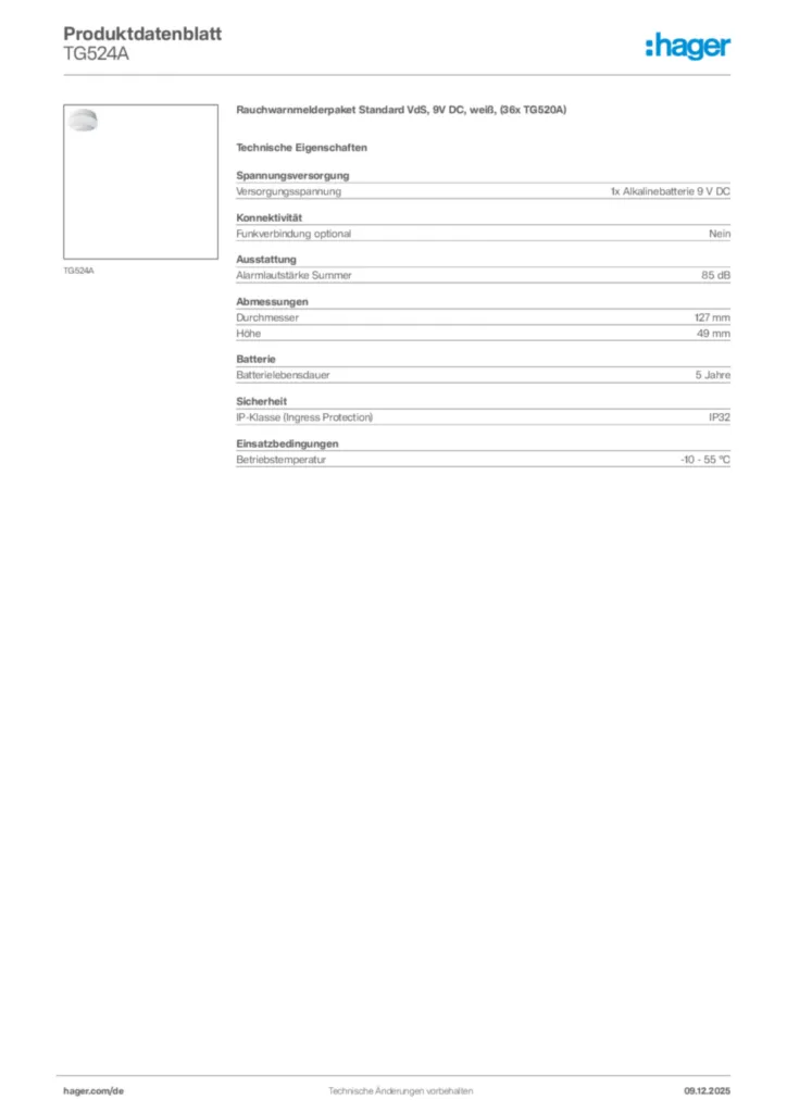 Bild Hager Produktdatenblatt TG524A | Hager Deutschland