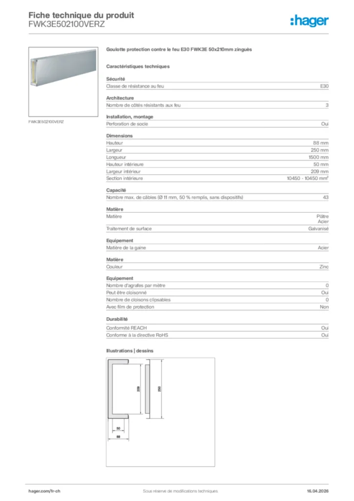 Image Hager Fiche technique du produit FWK3E502100VERZ | Hager Suisse