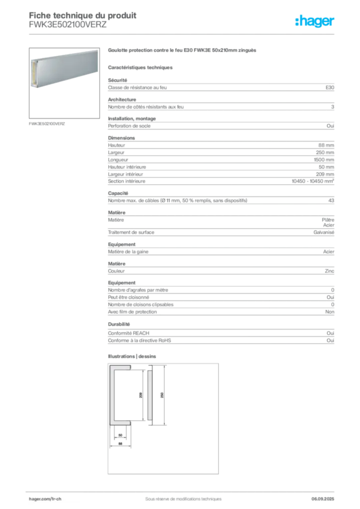 Image Hager Fiche technique du produit FWK3E502100VERZ | Hager Suisse