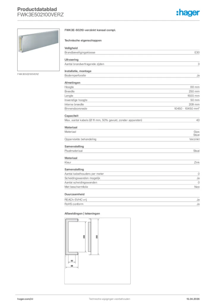 Afbeelding Hager Productdatablad FWK3E502100VERZ | Hager Nederland