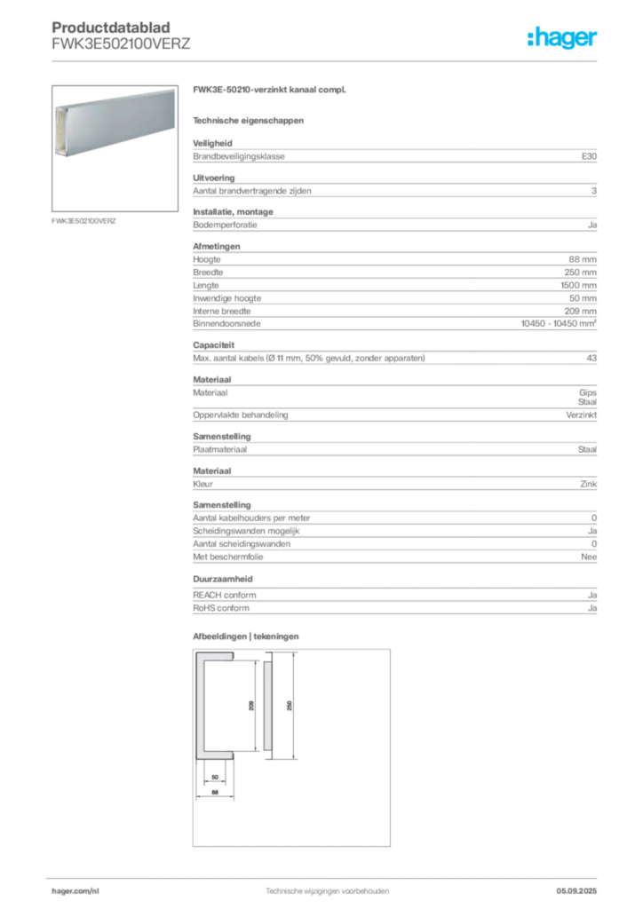 Afbeelding Hager Productdatablad FWK3E502100VERZ | Hager Nederland