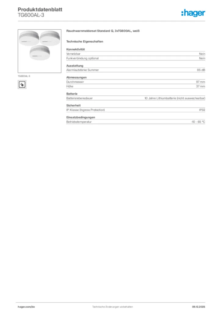 Hager Produktdatenblatt TG600AL-3
