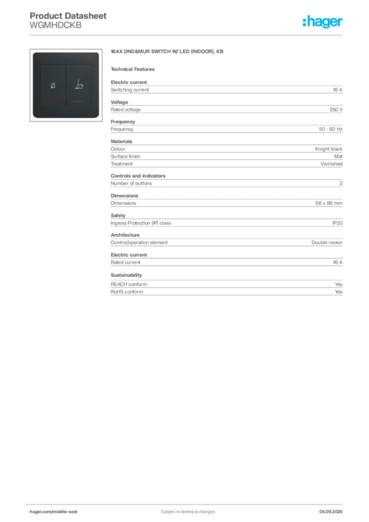 Image Hager Product data sheet WGMHDCKB  | Hager