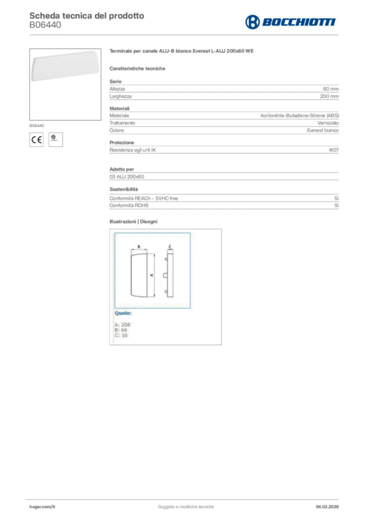 Immagine Bocchiotti Scheda tecnica del prodotto B06440 | Hager Italia