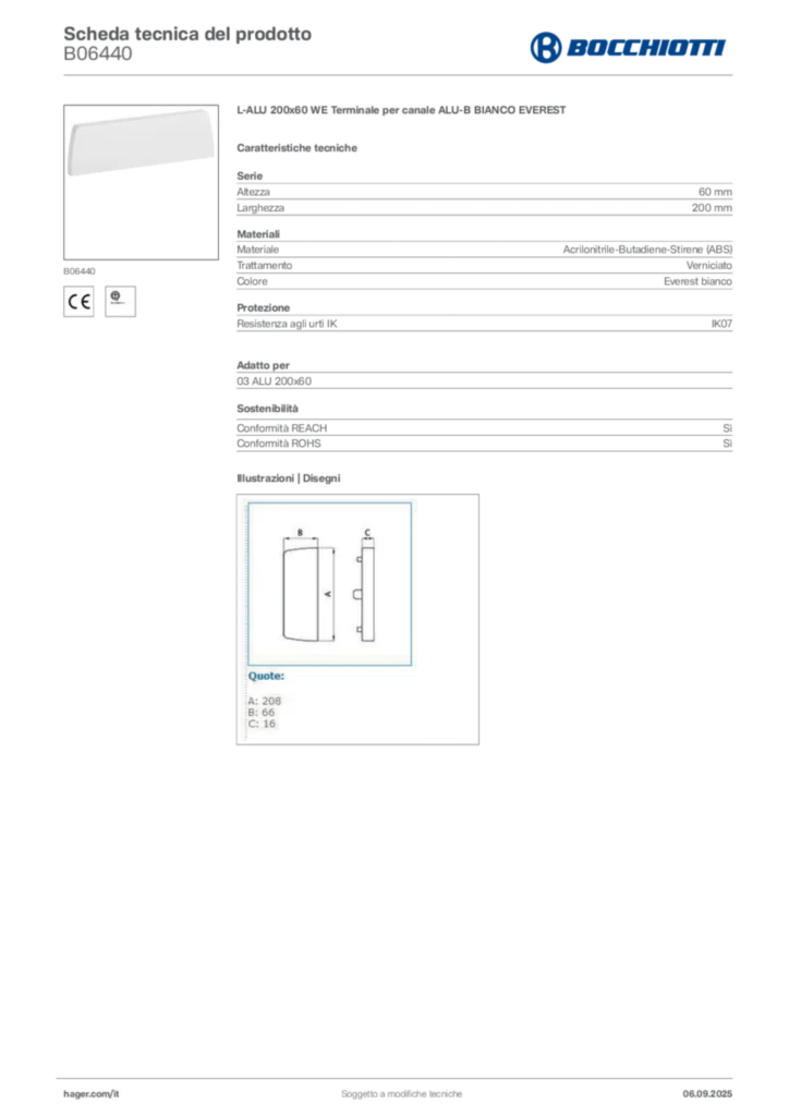 Immagine Bocchiotti Scheda tecnica del prodotto B06440 | Hager Italia
