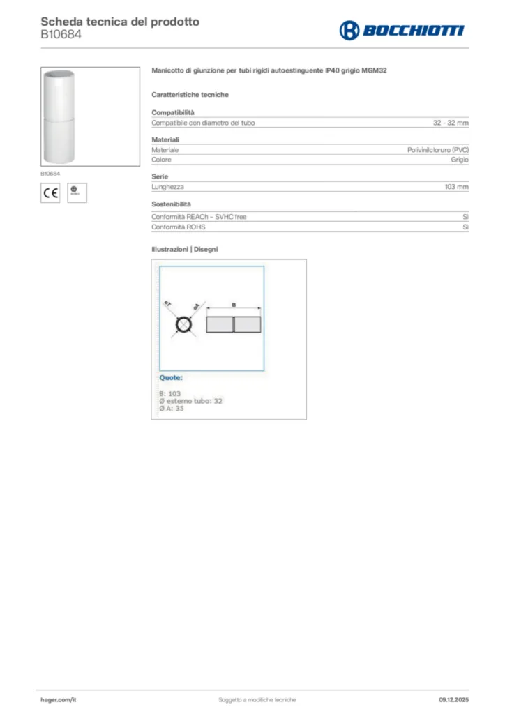 Immagine Bocchiotti Scheda tecnica del prodotto B10684 | Hager Italia