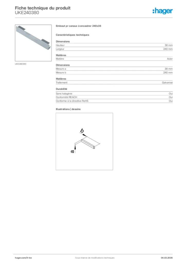 Image Hager Fiche technique du produit UKE240380 | Hager Belgique