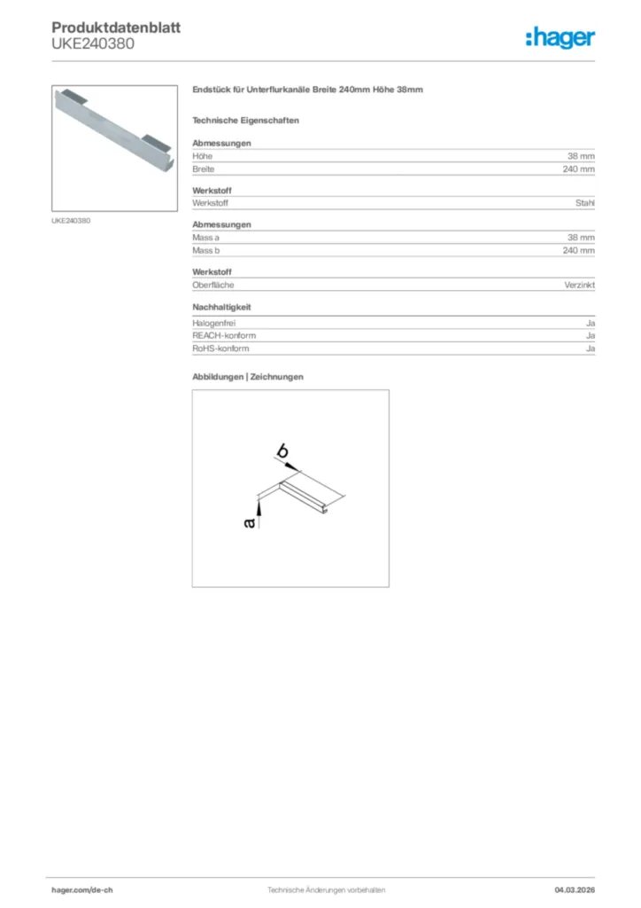 Bild Hager Produktdatenblatt UKE240380 | Hager Schweiz