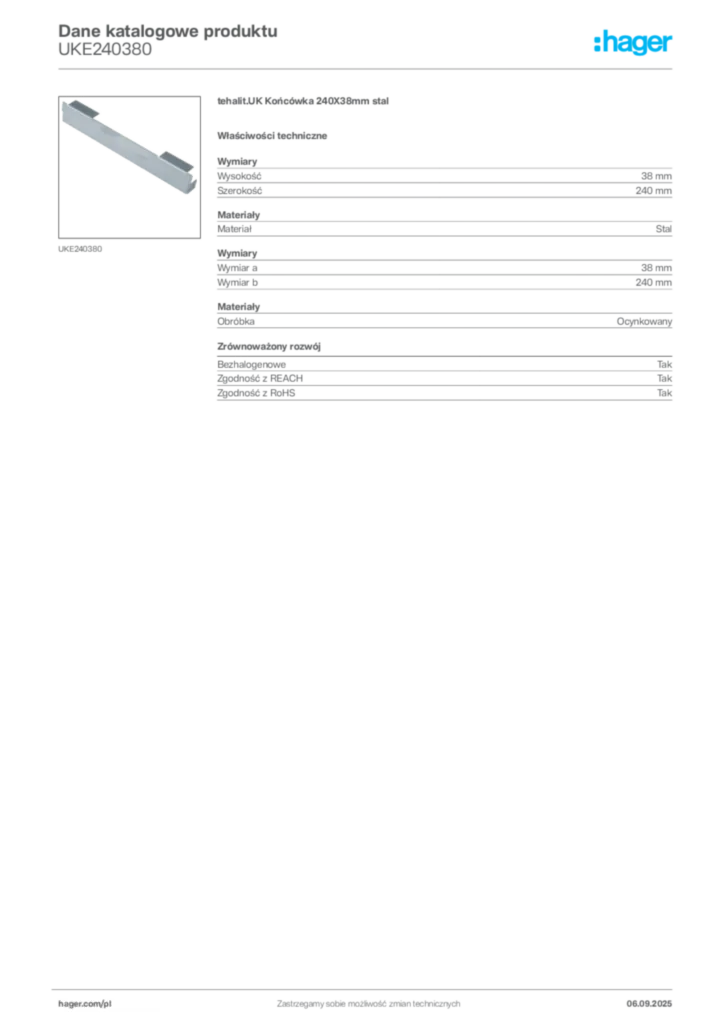 Zdjęcie Hager Dane katalogowe produktu UKE240380 | Hager Polska