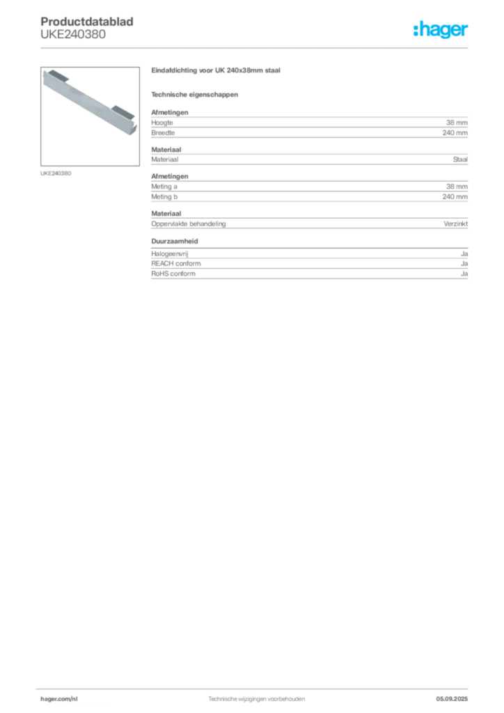 Afbeelding Hager Productdatablad UKE240380 | Hager Nederland
