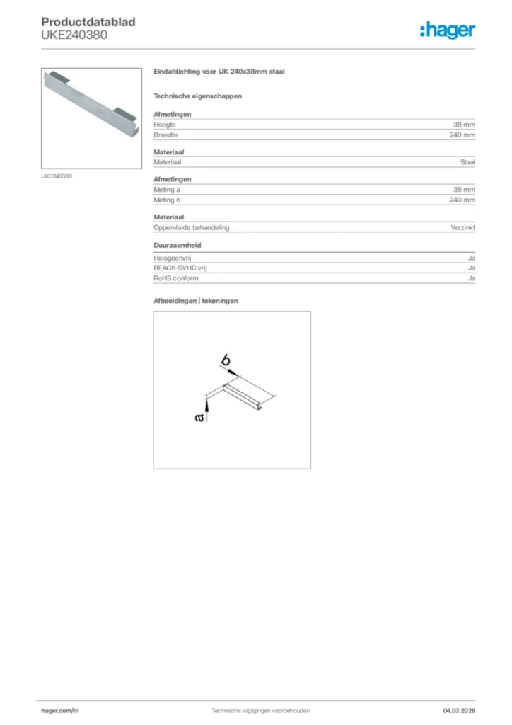 Afbeelding Hager Productdatablad UKE240380 | Hager Nederland