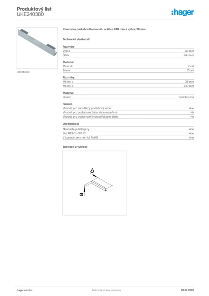 Obrázek Hager Product data sheet UKE240380 | Hager