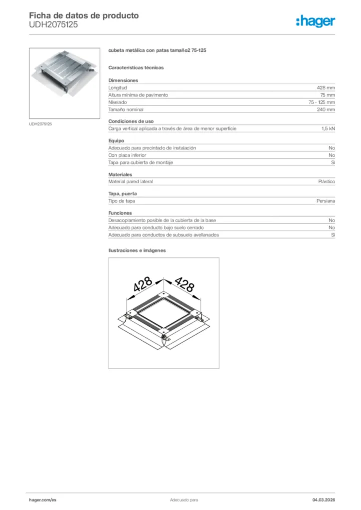Imagen Hager Ficha de datos de producto UDH2075125 | Hager España