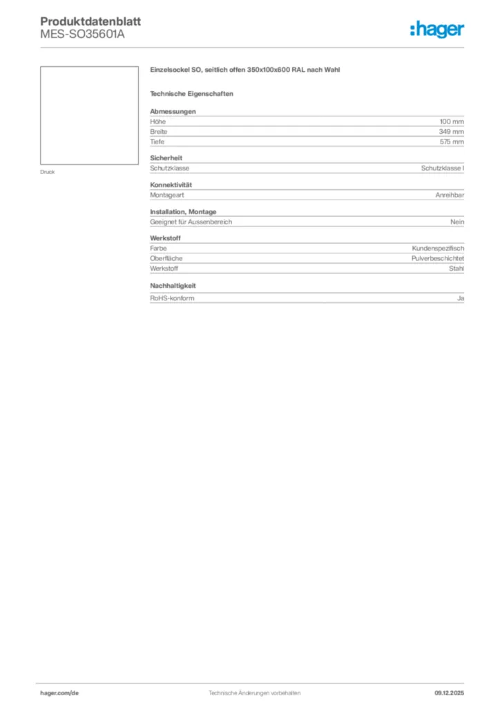 Bild Hager Produktdatenblatt MES-SO35601A | Hager Deutschland