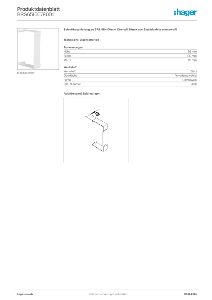 Bild Hager Produktdatenblatt BRS6510079001 | Hager Deutschland