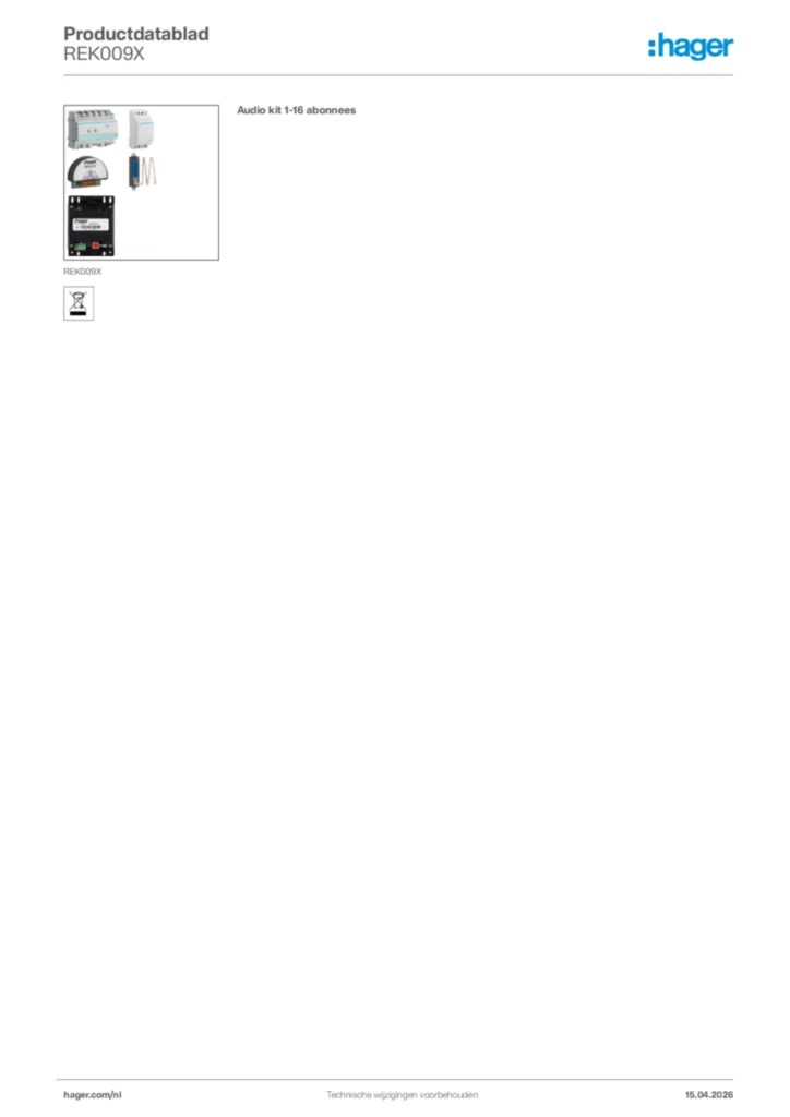 Afbeelding Hager Productdatablad REK009X | Hager Nederland