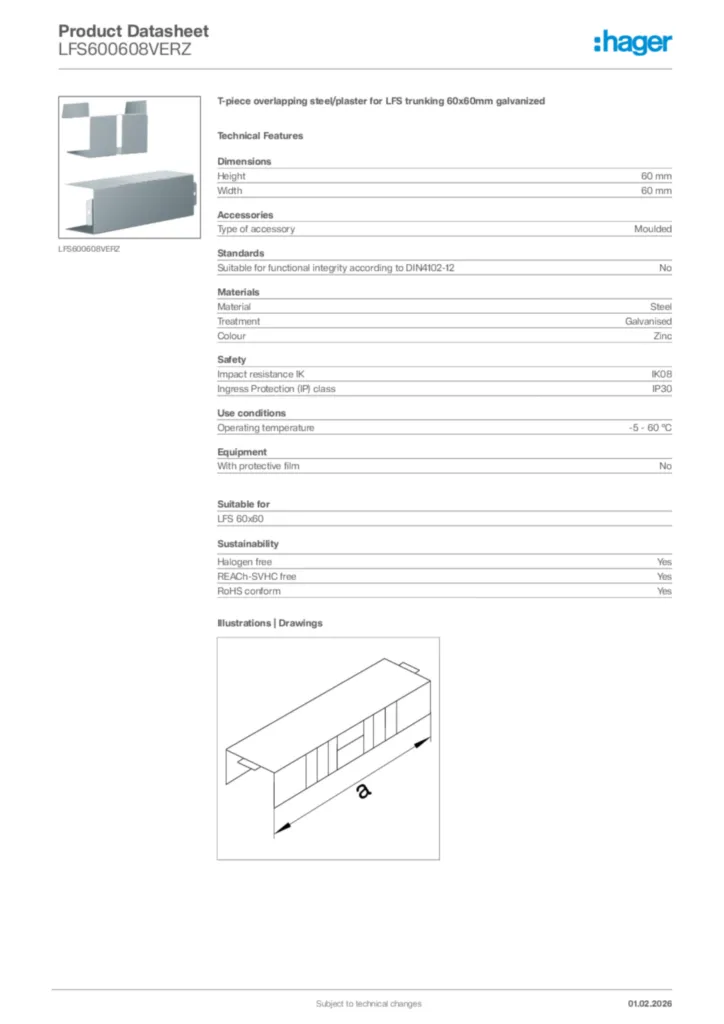 Image Hager Product data sheet LFS600608VERZ  | Hager Africa
