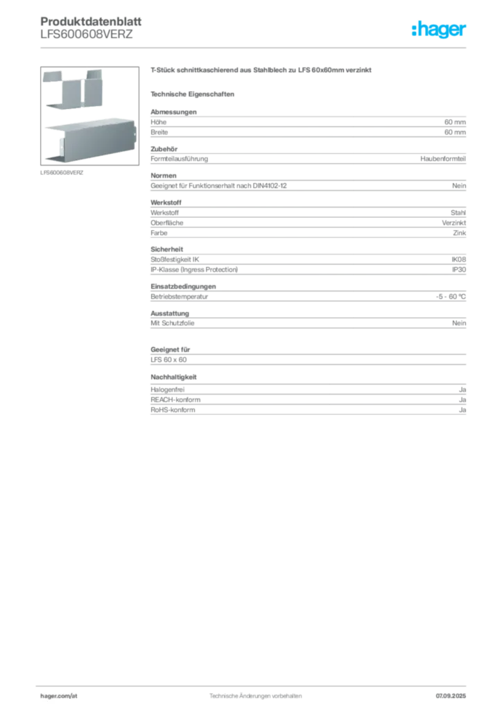 Bild Hager Produktdatenblatt LFS600608VERZ | Hager Deutschland