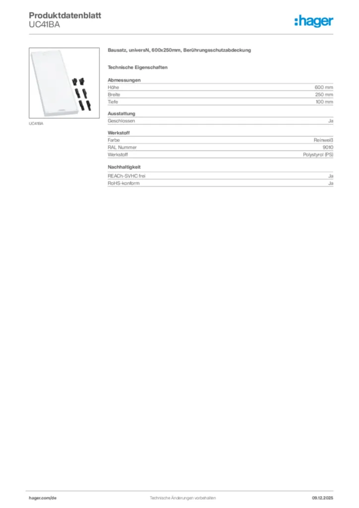 Bild Hager Produktdatenblatt UC41BA | Hager Deutschland
