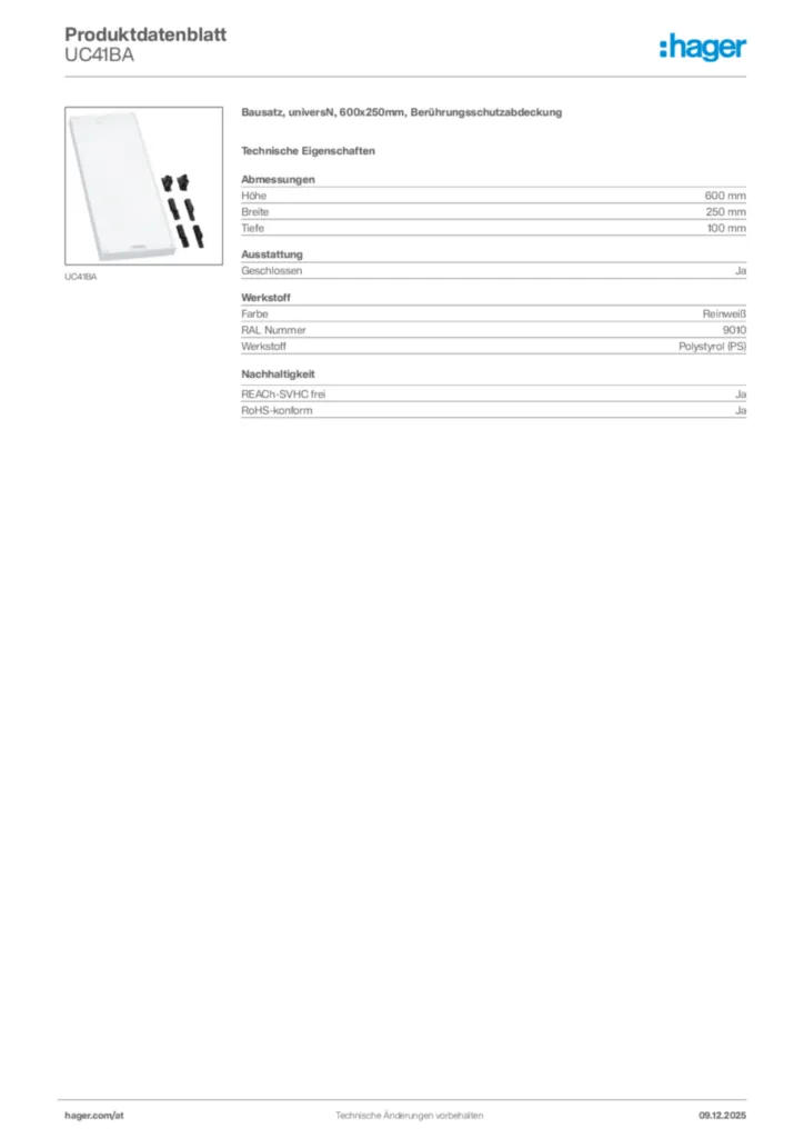 Bild Hager Produktdatenblatt UC41BA | Hager Deutschland