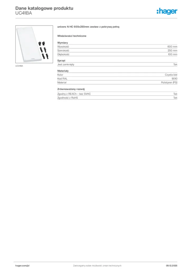 Zdjęcie Hager Dane katalogowe produktu UC41BA | Hager Polska
