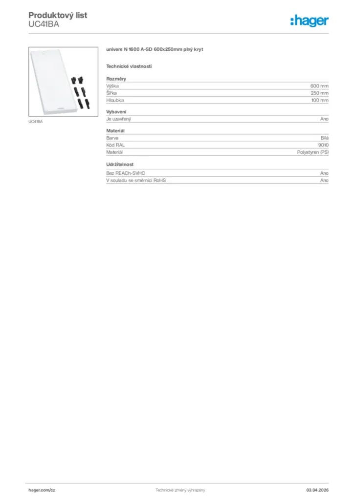 Obrázek Hager Product data sheet UC41BA | Hager